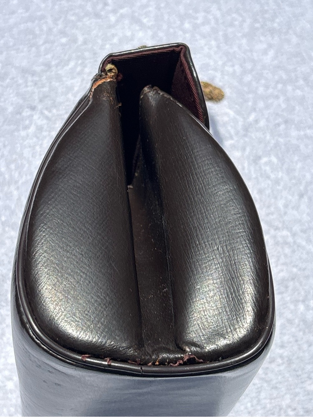 Dofan of France Vintage Brown Leather Bag Gold Flower Clasp - Picture 7 of 14
